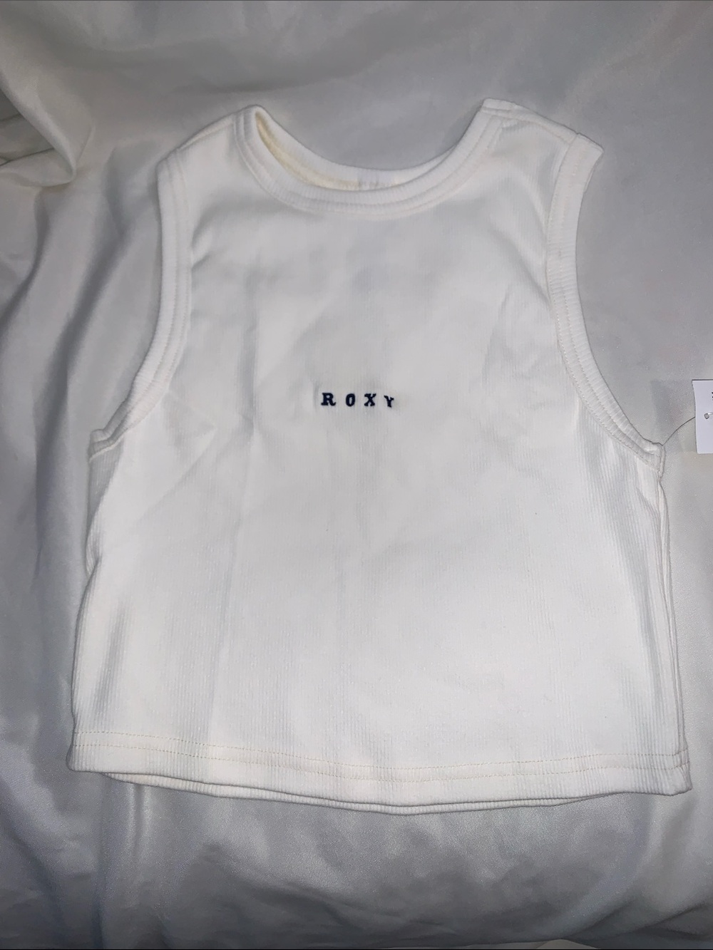 Roxy White Ribbed Tank with Black Logo